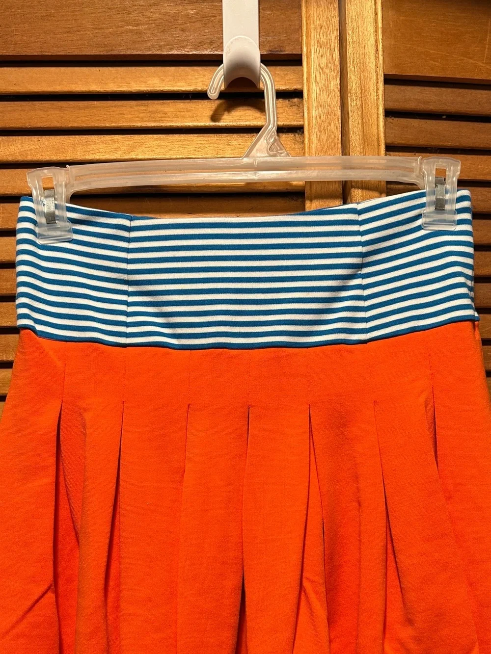 Christine & Taylor Striped Waist Orange Pleated Knit Skirt